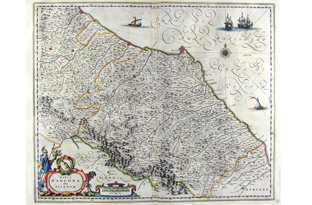 La mappa con le terre del duca di Urbino a sinistra e la marca d'Ancona a destra