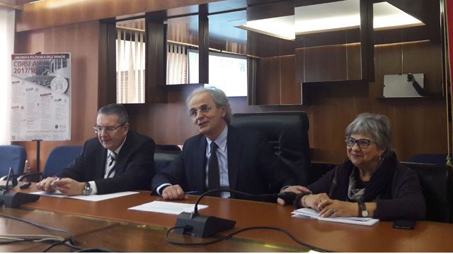 GREGORI-LONGHI-VALENTI Da sin. il pro-rettore Univpm Gian Luca Gregori, il rettore Sauro Longhi e il direttore generale della Politecnica delle Marche Rosalba Valenti