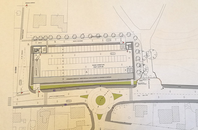 Il progetto per i nuovi parcheggi in via Cellini a Senigallia con la rotatoria