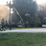 I Vigili del Fuoco ai giardini per spegnere l'incendio che aveva attecchito sulla palma