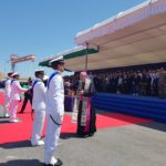 Monsignor Santo Marcianò Ordinario Militare della Marina italiana mente benedice i militari insigniti delle onorificenze