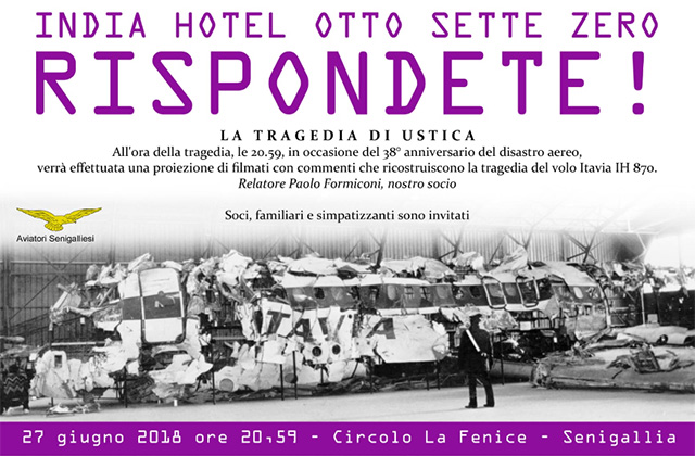 Il volantino per la serata a Senigallia sulla strage di Ustica