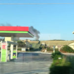 Il fumo dell'incendio sull'autostrada A14 a Montemarciano visibile dalla linea ferroviaria