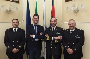 Da sinistra il maresciallo Eugenio My, il sindaco Maurizio Mangialardi, il contrammiraglio Enrico Moretti e il maresciallo Cristoforo De Giuseppe