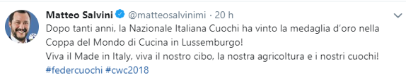 Il tweet di Matteo Salvini