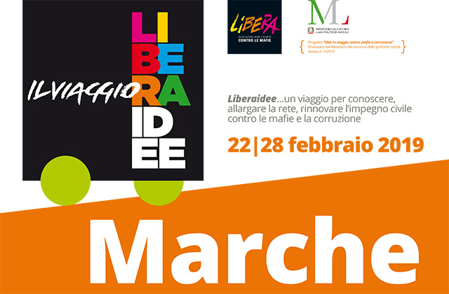 Il manifesto della rassegna "LiberaIdee. Il viaggio" promosso da Libera Marche