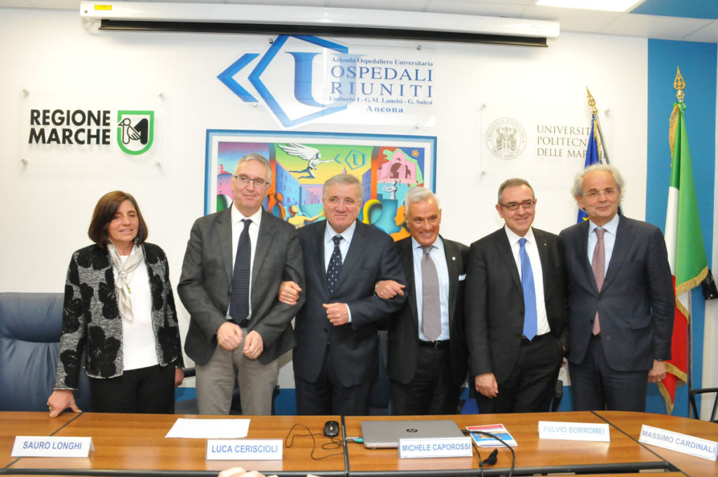 Da sinistra Stefania Maggi, Luca Ceriscioli, Massimo Cardinali, Michele Caporossi, Fulvio Borromei e Sauro Longhi