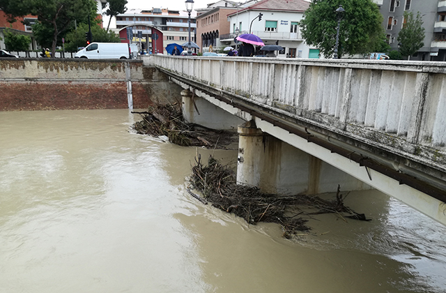 In caso di piena del fiume Misa, a Senigallia, si accumulano sotto i ponti numerosi detriti che creano un vero e proprio ostacolo aumentando il rischio esondazione