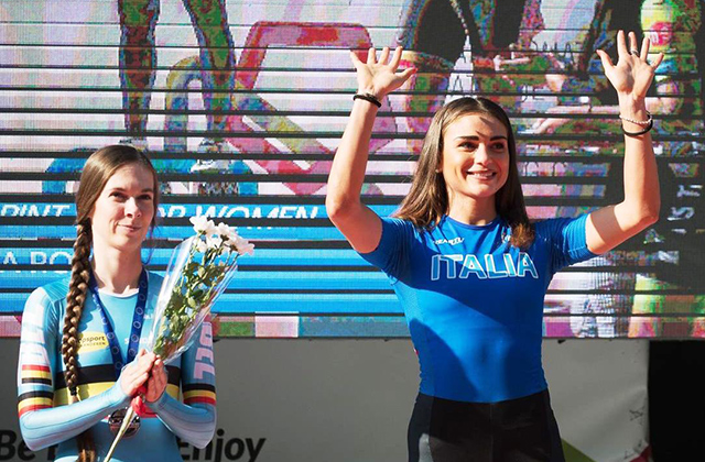 Linda Rossi sul podio a Pamplona