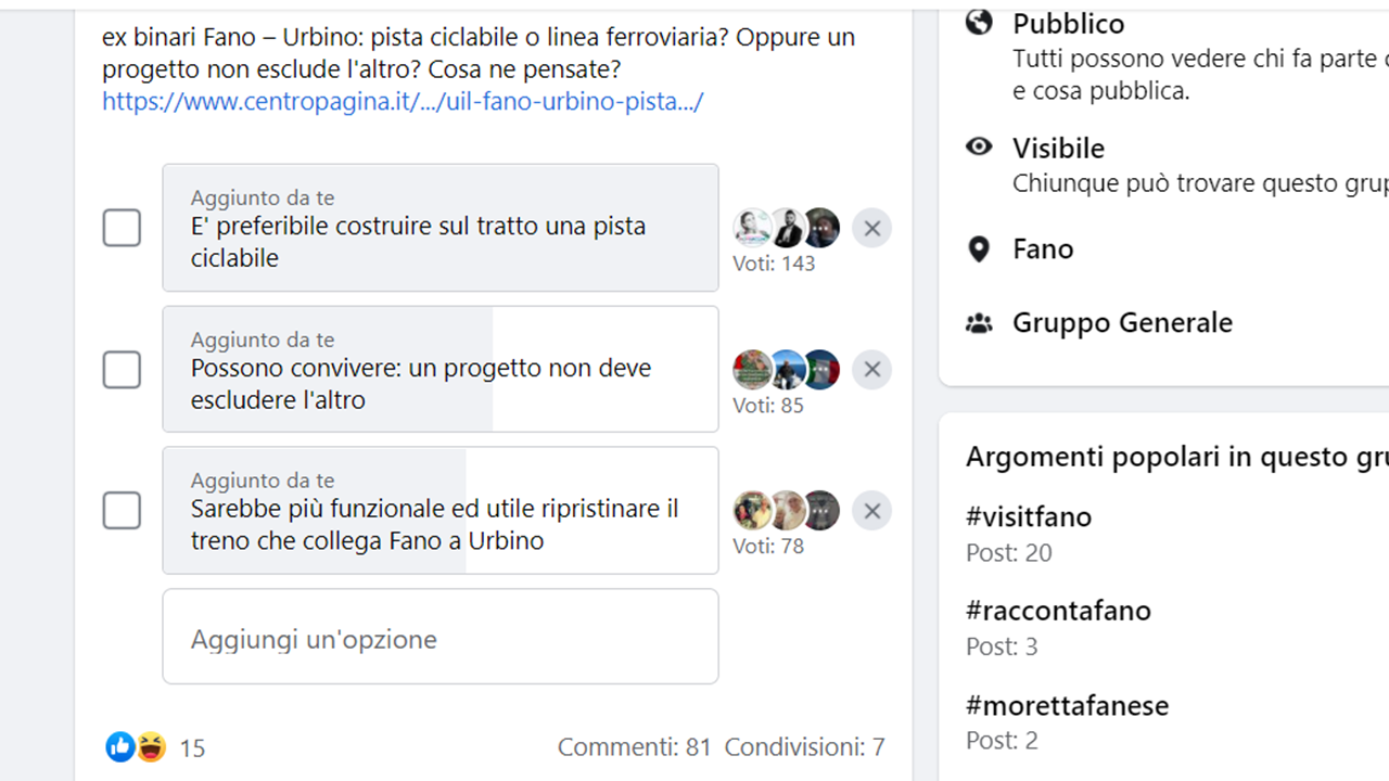 Ciclabile o treno sondaggio sulla ex ferrovia FANO - URBINO