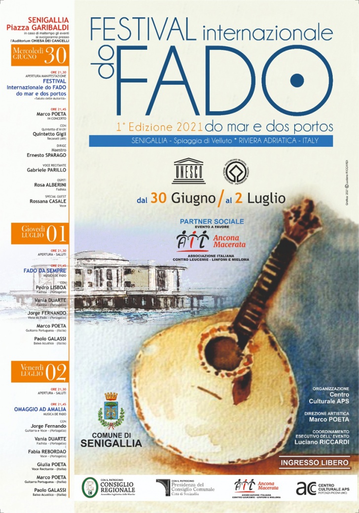 Il manifesto del "festival internazionale del Fado, do mar e dos portos" che si terrà a Senigallia