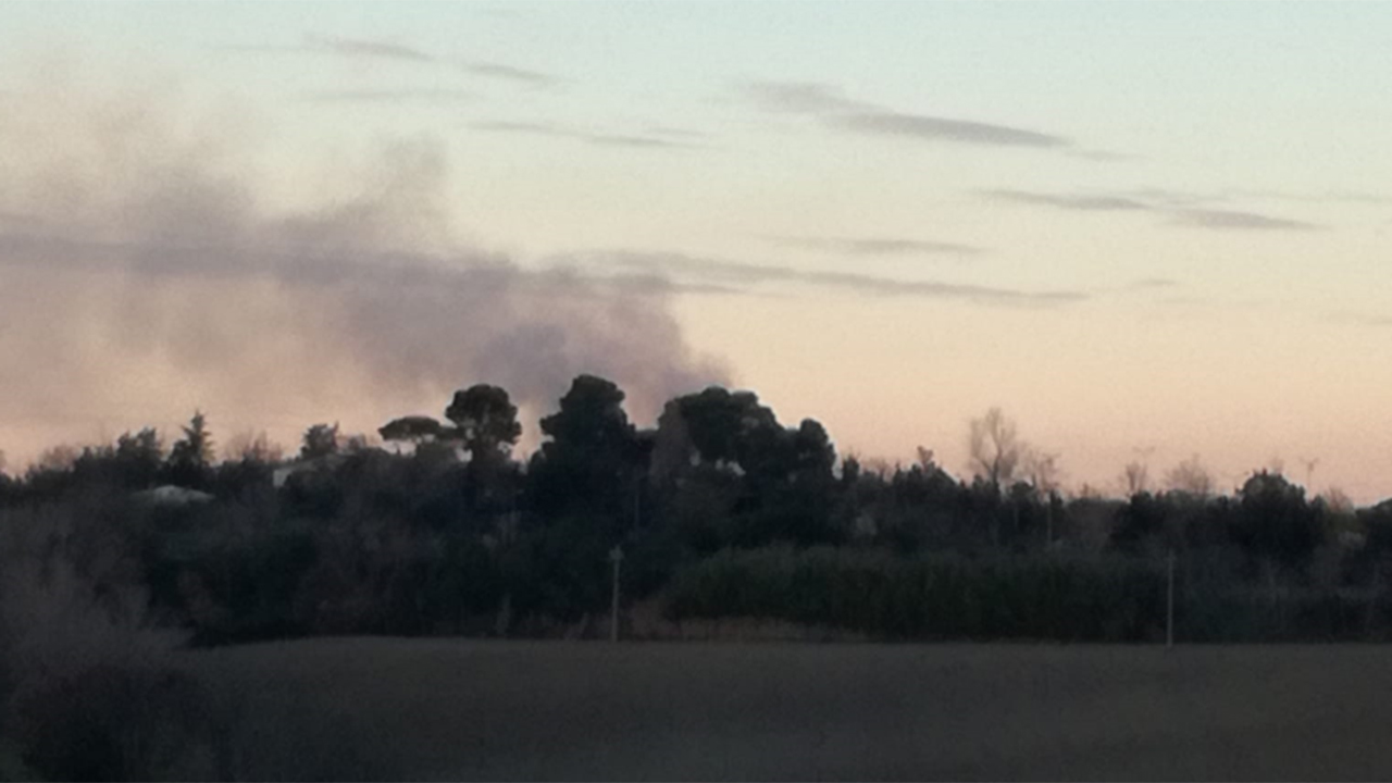 L'alta colonna di fumo alzatasi per l'incendio all'ex discoteca Shalimar di Senigallia