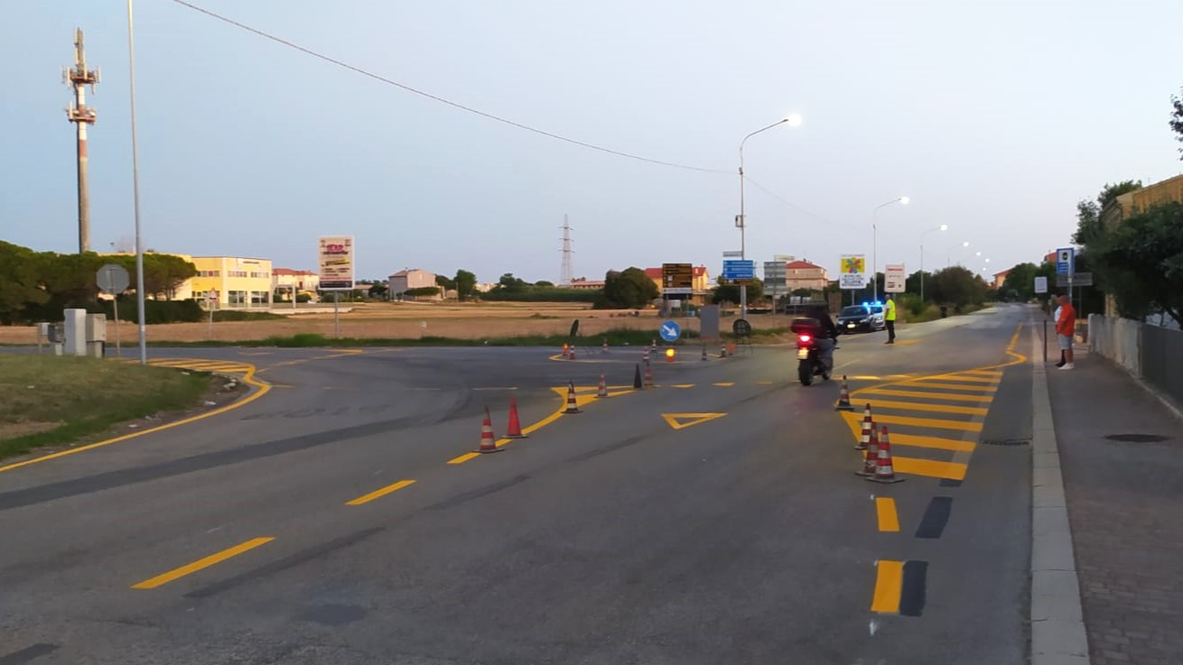 La rotatoria provvisoria tra strada della Marina e la statale Adriatica nord, a Senigallia