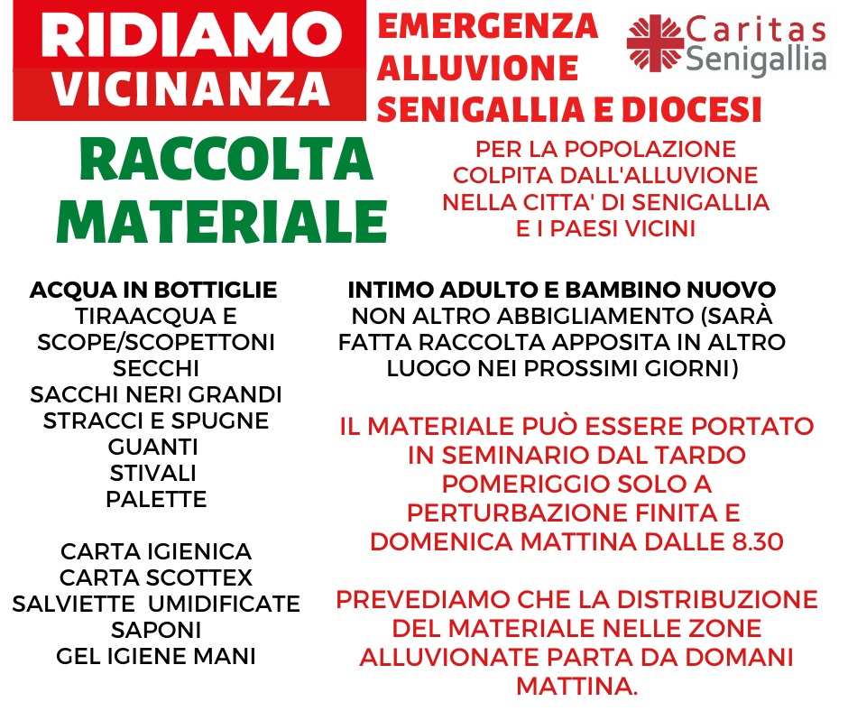 In moto la macchina della solidarietà: dalla Caritas Senigallia le richieste di vari materiali per quanti volessero fare donazioni