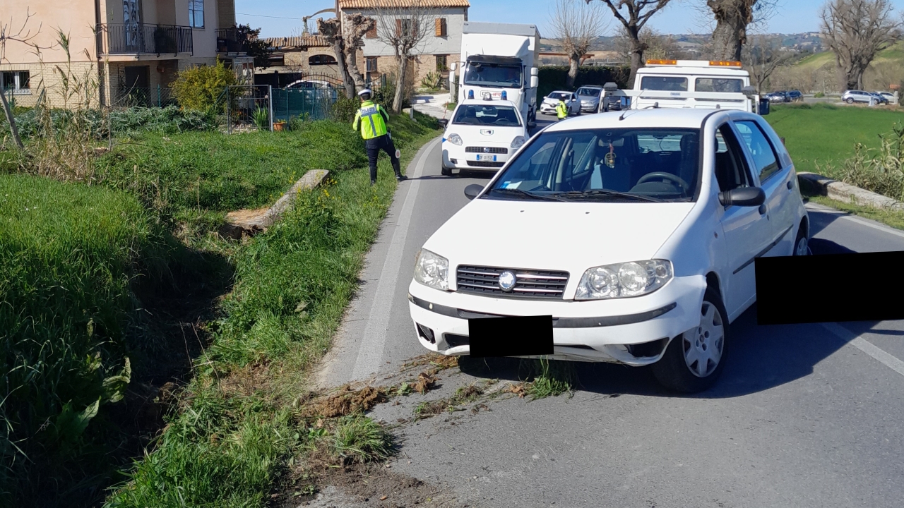 L'area dell'incidente lungo la provinciale 18 a Ostra e l'intervento della Polizia Locale
