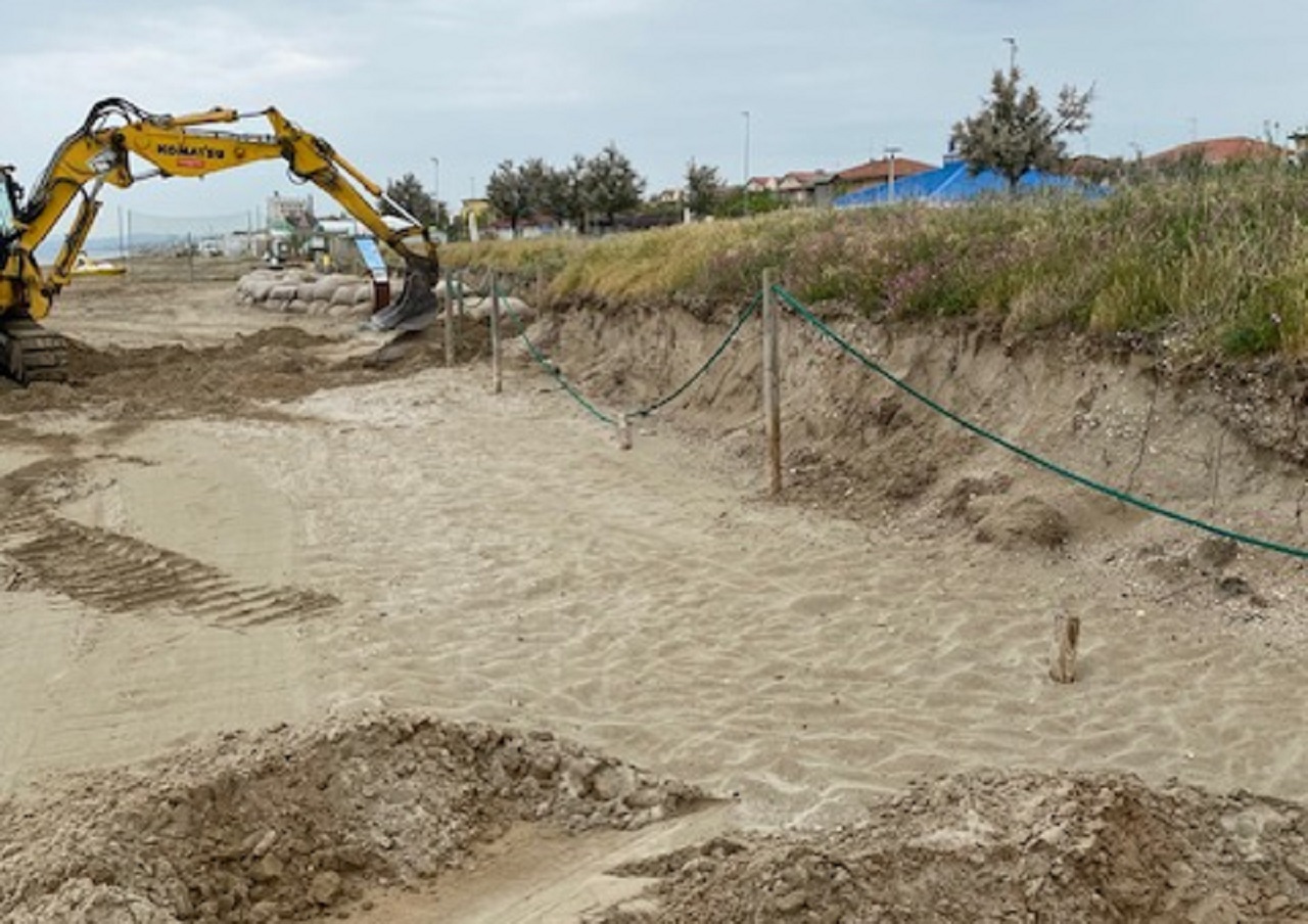 L'azione delle ruspe a ridosso delle dune sulla spiaggia di Senigallia