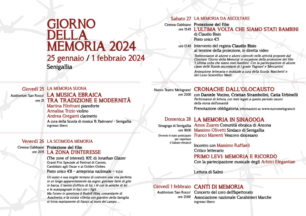 Le iniziative a Senigallia per il Giorno della Memoria 2024