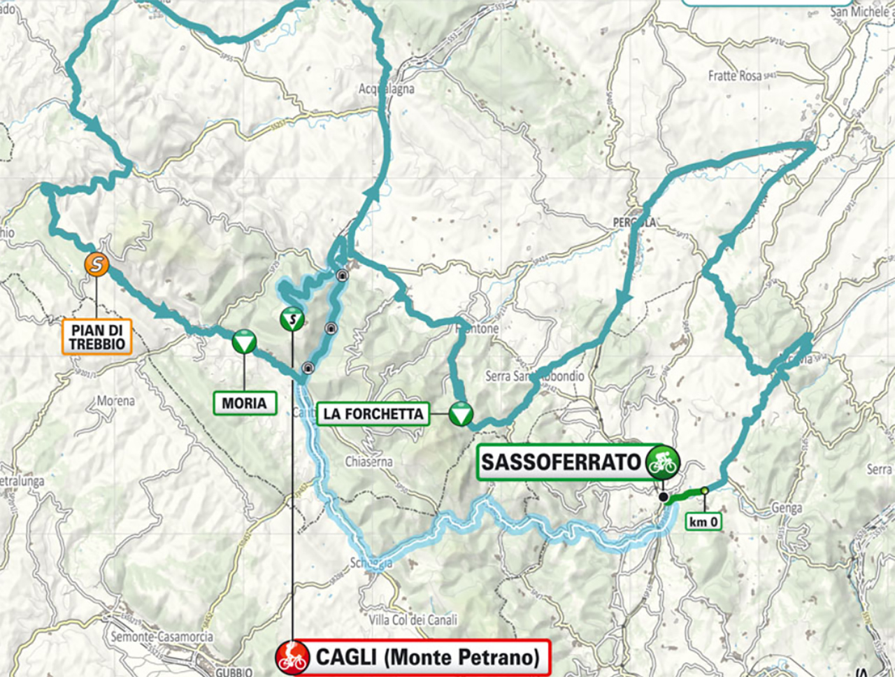 Il percorso della sesta tappa della Tirreno Adriatico 2024 che passerà anche ad Arcevia