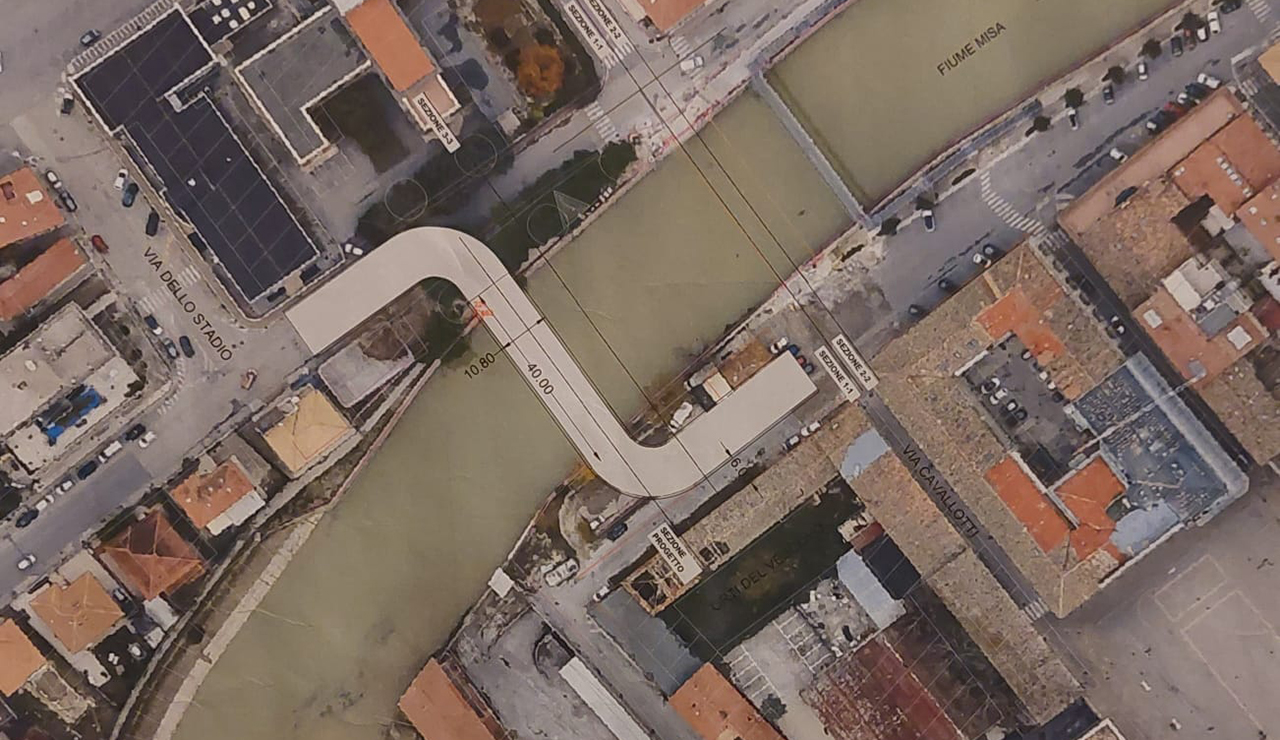 L'ipotesi del nuovo ponte Garibaldi a Senigallia, progettata da Anas per la ricostruzione post alluvione 2022 (dettaglio)