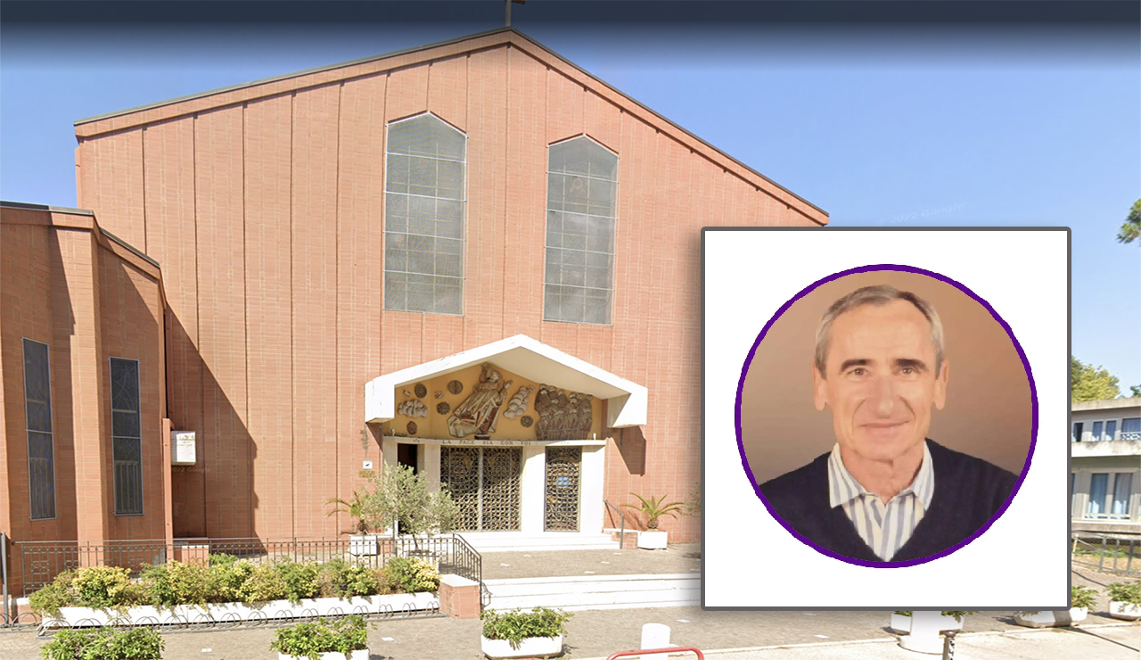 Mario Monacciani; sullo sfondo la chiesa San Carlo Borromeo dove saranno celebratii funerali